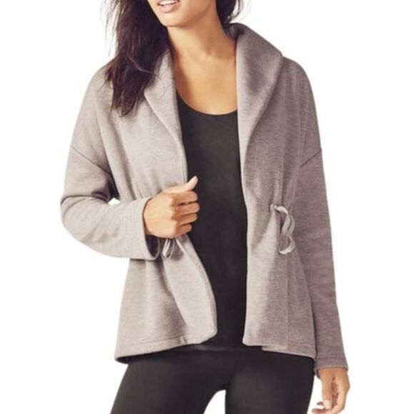 Fabletics Sage Coat Sandstone Terry Fleece Athleisure Cozy Cardigan Size Medium - Picture 1 of 11